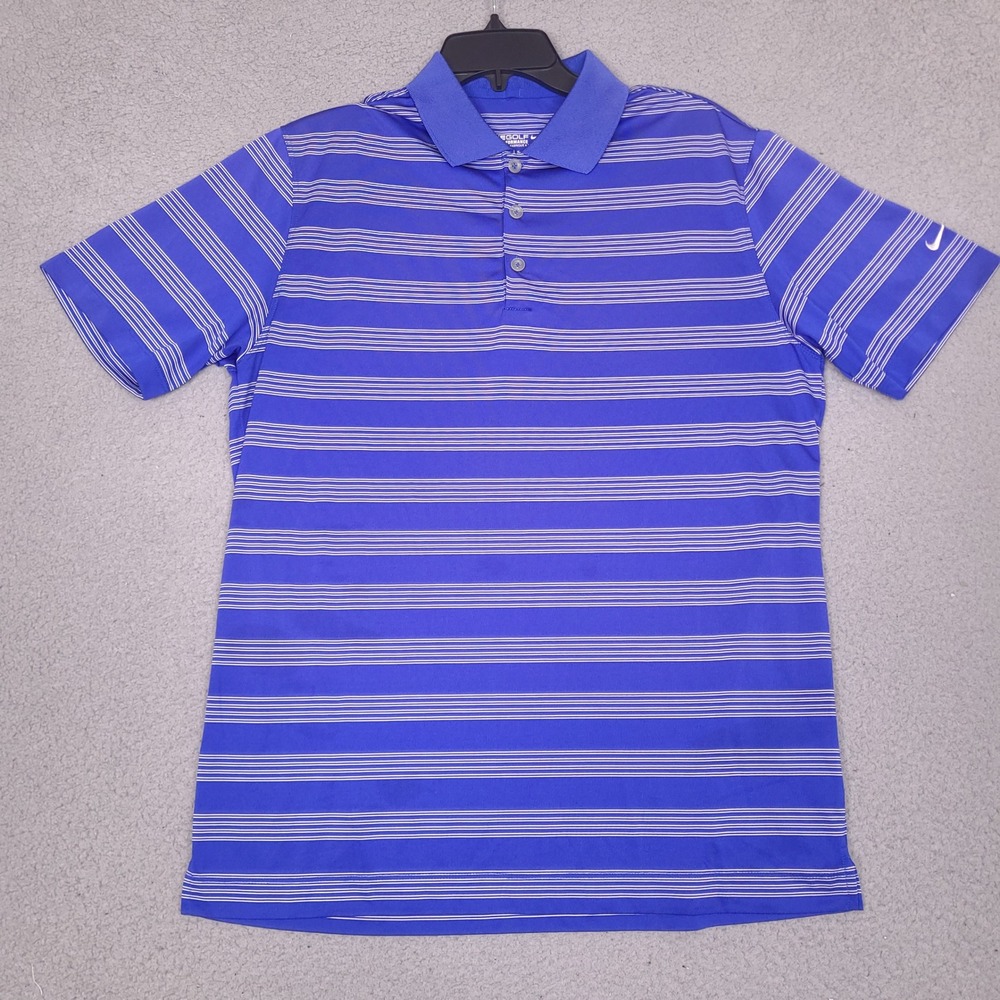 Nike Tour Performance Golf Polo Mens Medium Blue Striped Dri Fit Short‎ Sleeve